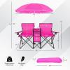 imageGoplus Double Camping Chair with Umbrella Folding Loveseat Chairs wCanopy Shade Carrying Bag Table Cup Holder Portable Beach Chairs Outdoor Picnic Patio BlackPink