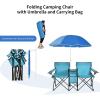 imageGoplus Double Camping Chair with Umbrella Folding Loveseat Chairs wCanopy Shade Carrying Bag Table Cup Holder Portable Beach Chairs Outdoor Picnic Patio BlackTurquoise