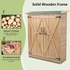 imageGoplus Outdoor Storage Cabinet Double Lockable Wooden Garden Shed with 3 Shelves and Waterproof Asphalt Roof Outside Lean to Shed Vertical Tall Tool Shed for Patio Yard Lawn