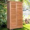 imageGoplus Outdoor Storage Cabinet Wooden Storage Shed with Latch Detachable Shelves ampamp Weather Resistant Pitch Roof Vertical Garden Tool Organizer for Outside Yard Patio DeckNatural