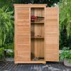 imageGoplus Outdoor Storage Cabinet Wooden Storage Shed with Latch Detachable Shelves ampamp Weather Resistant Pitch Roof Vertical Garden Tool Organizer for Outside Yard Patio DeckNatural