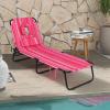 imageGoplus Tanning Chair Folding Beach Lounge Chair with Face Hole Removable Pillow 350LBS Capacity Carry Strap 5Position Adjustable Sunbathing Chair Portable Outside Lounge Chair for Patio PoolPink Stripe