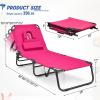imageGoplus Tanning Chair Folding Beach Lounge Chair with Face Hole Removable Pillow 350LBS Capacity Carry Strap 5Position Adjustable Sunbathing Chair Portable Outside Lounge Chair for Patio PoolPink