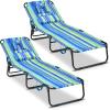 imageGoplus Tanning Chair Folding Beach Lounge Chair with Face Hole Removable Pillow 350LBS Capacity Carry Strap 5Position Adjustable Sunbathing Chair Portable Outside Lounge Chair for Patio PoolBlue Stripe