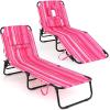 imageGoplus Tanning Chair Folding Beach Lounge Chair with Face Hole Removable Pillow 350LBS Capacity Carry Strap 5Position Adjustable Sunbathing Chair Portable Outside Lounge Chair for Patio PoolPink Stripe