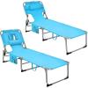 imageGoplus Tanning Chair Folding Beach Lounge Chair with Face ampampArm Hole 5Position AdjustableRemovable PillowSide Pocket Sunbathing Chair Portable Outdoor Lounge Chair for Patio Pool Lawn 1 BeigeSky Blue