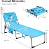imageGoplus Tanning Chair Folding Beach Lounge Chair with Face ampampArm Hole 5Position AdjustableRemovable PillowSide Pocket Sunbathing Chair Portable Outdoor Lounge Chair for Patio Pool Lawn 1 BeigeSky Blue