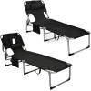 imageGoplus Tanning Chair Folding Beach Lounge Chair with Face ampampArm Hole 5Position AdjustableRemovable PillowSide Pocket Sunbathing Chair Portable Outdoor Lounge Chair for Patio Pool Lawn 1 BeigeBlack