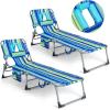 imageGoplus Tanning Chair Folding Beach Lounge Chair with Face ampampArm Hole 5Position AdjustableRemovable PillowSide Pocket Sunbathing Chair Portable Outdoor Lounge Chair for Patio Pool Lawn 1 BeigeStripe