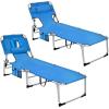 imageGoplus Tanning Chair Folding Beach Lounge Chair with Face ampampArm Hole 5Position AdjustableRemovable PillowSide Pocket Sunbathing Chair Portable Outdoor Lounge Chair for Patio Pool Lawn 1 BeigeNavy