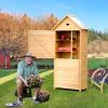 imageGoplus Wooden Storage Shed Outdoor Storage Cabinet with 4 Shelves and Pitched Galvanized Sheet Roof Lockable Garden Shed Outside Tool Shed for Patio Yard Lawn
