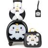 imageGoplus 4 Piece Kids Luggage Set 14 Carryon Hardside Spinner Luggage w 10 Backpack Neck Pillow Luggage Tag Toddler Travel Rolling Suitcase for Boy Girl Children Black PenguinBlack Penguin