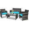 imageGoplus 4Piece Rattan Patio Furniture Set Outdoor Wicker Conversation Sofa with Weather Resistant Cushions and Tempered Glass Tabletop for Lawn Backyard Pool Garden WhiteBlack WickerTurquoise