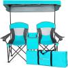 imageGoplus Double Beach Chair with Canopy Shade Folding Lawn Camping Chairs with Sunshade ampamp Mini Table Beverage Holder ampamp Carrying Bag for Outdoor Travel Hiking Fishing PoolsideLake Blue