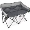 imageGoplus Loveseat Camping Chair Double Folding Chair for Adults Couples wStorage Bags ampamp Padded High Backrest Oversize Camp Seat for Fishing Picnic BlueGrey