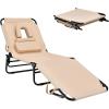 imageGoplus Tanning Chair Folding Beach Lounge Chair wFace Hole 350LBS Capacity Removable Pillow Carry Strap Adjustable Sunbathing Chair Patio Chaise Lounger for Outside Lawn Pool Adult 1 BeigeBeige