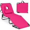 imageGoplus Tanning Chair Folding Beach Lounge Chair with Face Hole Removable Pillow 350LBS Capacity Carry Strap 5Position Adjustable Sunbathing Chair Portable Outside Lounge Chair for Patio PoolPink