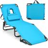 imageGoplus Tanning Chair Folding Beach Lounge Chair with Face Hole Removable Pillow 350LBS Capacity Carry Strap 5Position Adjustable Sunbathing Chair Portable Outside Lounge Chair for Patio PoolSky Blue