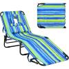imageGoplus Tanning Chair Folding Beach Lounge Chair with Face Hole Removable Pillow 350LBS Capacity Carry Strap 5Position Adjustable Sunbathing Chair Portable Outside Lounge Chair for Patio PoolBlue Stripe