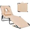 imageGoplus Tanning Chair Folding Beach Lounge Chair with Face Hole Removable Pillow 350LBS Capacity Carry Strap 5Position Adjustable Sunbathing Chair Portable Outside Lounge Chair for Patio PoolBeige