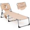 imageGoplus Tanning Chair Folding Beach Lounge Chair with Face ampampArm Hole 5Position AdjustableRemovable PillowSide Pocket Sunbathing Chair Portable Outdoor Lounge Chair for Patio Pool Lawn 1 BeigeBeige