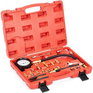 imageGoplus 0140PSI Fuel Injection Pressure Tester Kit Professional Pressure Gauge Test Set wConvenient Case for Trucks Cars ATVs 10 Bar