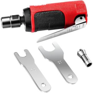 imageGoplus 14inch Compact Straight Air Die Grinder 25000 RPM Free Speed w 14quot 18quot Collets and 2 Wrenches RedBlack