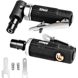 imageGoplus 2PCS Air Die Grinder Set StraightAngled Air Die Grinder Kit with 14 and 18 Collets Compact Air Power Die Grinder for Grinding Chamfering Polishing 2PCS Air Die Grinder Set