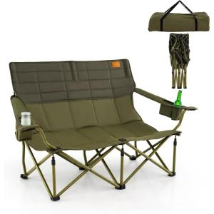 imageGoplus 3 Person Camping Chair for Adults Low Outdoor Folding Oversized Couch Chair wCup Holders ampamp Thick Padding HeavyDuty Lawn Chair for Beach Picnic Travel Supports 900 LBS 3Person SeatGreen