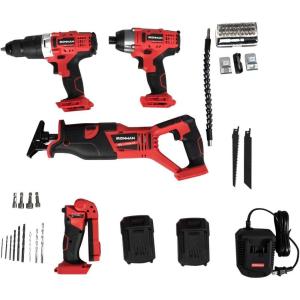 imageGoplus 4Tool Combo Kit 18V LithiumIon 12quot Cordless Drill Driver 14quot Impact Driver Reciprocating Saw and LED Flashlight Suitable for Wood Tile Steel and Brick Wall