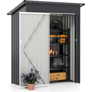 imageGoplus 5 x 3 FT Outdoor Storage Shed Galvanized Metal Tool House wSloped Roof 2 Vents Lockable Door Waterproof ampamp Windproof Utility Tool Organizer for Garden Backyard Lawn Patio Gray