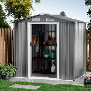 imageGoplus 6 x 4 Woodgrain Outdoor Storage Shed Galvanized Metal Tool House Organizer w 4 Vents Lockable Doors Waterproof Garden Sheds ampamp Outdoor Storage for Backyard Lawn Patio NaturalGray