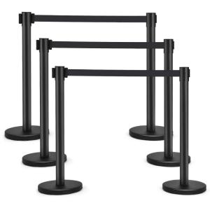 imageGoplus 6Pcs Stanchions Crowd Control Barriers with 65 Retractable Belt Stainless Steel Stanchion Posts Queue Line Pole 35quot Height Easy Connect AssemblyBlack