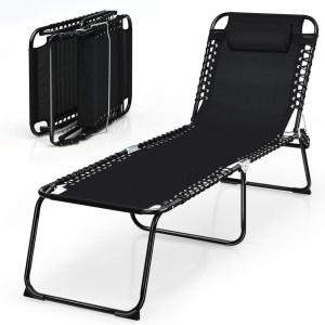 imageGoplus Chaise Lounge Chair Outdoor Folding 5Postion Beach Lounge Chair with Detachable Pillow Side Pocket Sunbathing Lounge Chair Adjustable Tanning Chair for Patio Lawn Pool YardBlack