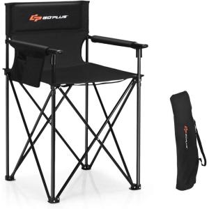 imageGoplus Folding Camping Chair Outdoor Portable Beach Chair Heightened Design wDetachable Armrests Storage Pouches ampamp Carrying Bag for Fishing Picnic Lawn Black 250LBS Weight Capacity
