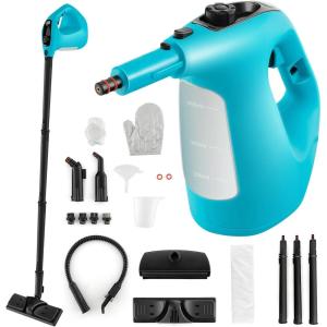imageGoplus Handheld Steam Cleaner 1400W Pressurized Steam Cleaner wContinuous Steam wUnlimited Use Time 135 OZ Water Tank Child Lock ampamp 14Piece Accessory Kit Portable ChemicalFree Steamer MopBlue