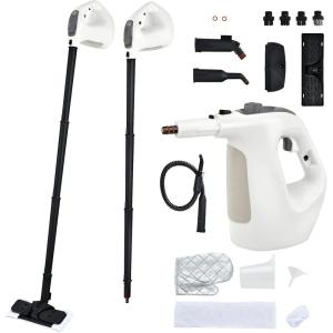 imageGoplus Handheld Steam Cleaner 1400W Pressurized Steam Cleaner wContinuous Steam wUnlimited Use Time 135 OZ Water Tank Child Lock ampamp 14Piece Accessory Kit Portable ChemicalFree Steamer MopGrey  White