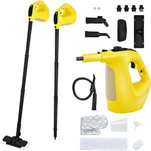 imageGoplus Handheld Steam Cleaner 1400W Pressurized Steam Cleaner wContinuous Steam wUnlimited Use Time 135 OZ Water Tank Child Lock ampamp 14Piece Accessory Kit Portable ChemicalFree Steamer MopYellow