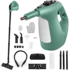 imageGoplus Handheld Steam Cleaner 1400W Pressurized Steam Cleaner wContinuous Steam wUnlimited Use Time 135 OZ Water Tank Child Lock ampamp 14Piece Accessory Kit Portable ChemicalFree Steamer MopGreen