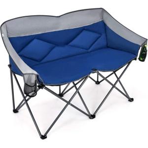 imageGoplus Loveseat Camping Chair Double Folding Chair for Adults Couples wStorage Bags ampamp Padded High Backrest Oversize Camp Seat for Fishing Picnic BlueBlue