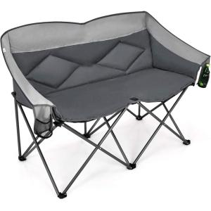 imageGoplus Loveseat Camping Chair Double Folding Chair for Adults Couples wStorage Bags ampamp Padded High Backrest Oversize Camp Seat for Fishing Picnic BlueGrey