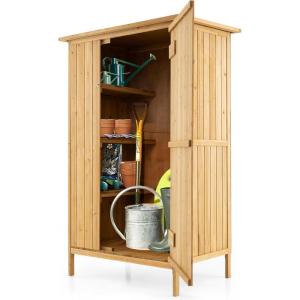imageGoplus Outdoor Cabinet 36quot26quot59quot Garden Tool Shed with Waterproof Asphalt Roof Lockable Wood Organizer wShelves ampamp Hanging Hooks Outside Utility Shed for Backyard Patio Deck Natural