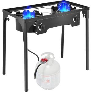 imageGoplus Outdoor Camping Stove 3 Burner Propane Gas Cooker wDetachable Legs ampamp CSA Regulator ampamp 020 PSI Regulator for Camp Patio RV Cast Iron 225000BTUDual Burner  150 000 BTU