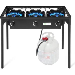 imageGoplus Outdoor Camping Stove 3 Burner Propane Gas Cooker wDetachable Legs ampamp CSA Regulator ampamp 020 PSI Regulator for Camp Patio RV Cast Iron 225000BTUThree Burner  225 000 BTU