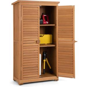 imageGoplus Outdoor Storage Cabinet 63quot Wood Garden Tool Shed with Double Lockable Doors 3 Shelves and Asphalt Roof Multipurpose Storage Shed for Patio Lawn Garden Yard Natural