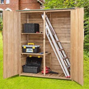 imageGoplus Outdoor Storage Cabinet Double Lockable Wooden Garden Shed with 3 Shelves and Waterproof Asphalt Roof Outside Lean to Shed Vertical Tall Tool Shed for Patio Yard Lawn