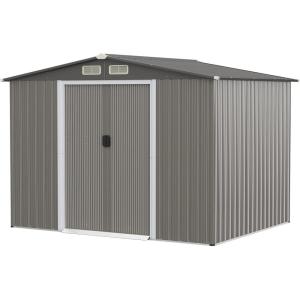 imageGoplus Outdoor Storage Shed 85 x 68 x 6 WeatherResistant Utility Tool Organizer wFoundation 4 Louvers Double Doors ampamp Ramp Galvanized Steel Tool Shed for Garden Lawn Yard