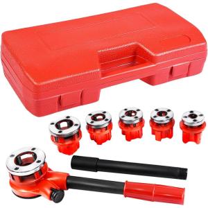 imageGoplus Ratchet Pipe Threader Kit Ratcheting Pipe Threading Tool Set w 6 Dies 14quot 38quot 12quot 34quot 1quot 114quot and Storage CaseRed