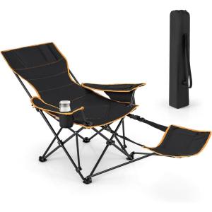 imageGoplus Reclining Camping Chair with Removable Footrest 2in1 Folding Lounge Chair wAdjustable Backrest Storage Bag ampamp Cup HolderPortable Recliner Cozy Lounge Chair for Picnic Fishing 1