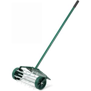 imageGoplus Rolling Lawn Aerator 18Inch Garden Yard Rotary Push Tine Heavy Duty Spike Soil Aeration Manual Lawn Aeration Tool w 41Inch Handle Green wFenderGreen w Fender